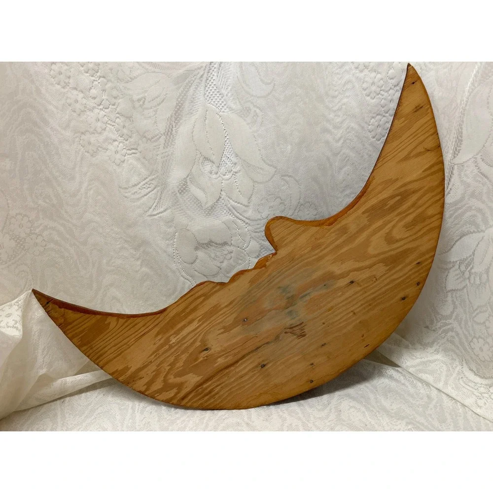 Vintage Man in the Moon Wooden Wall Shelf Folk Art Crescent Celestial Trinket